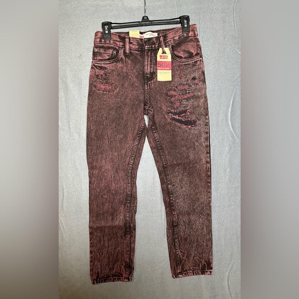 Boys jeans size 14 27X27 levi's 502 Regular Taper  Through patched in Red BNWT